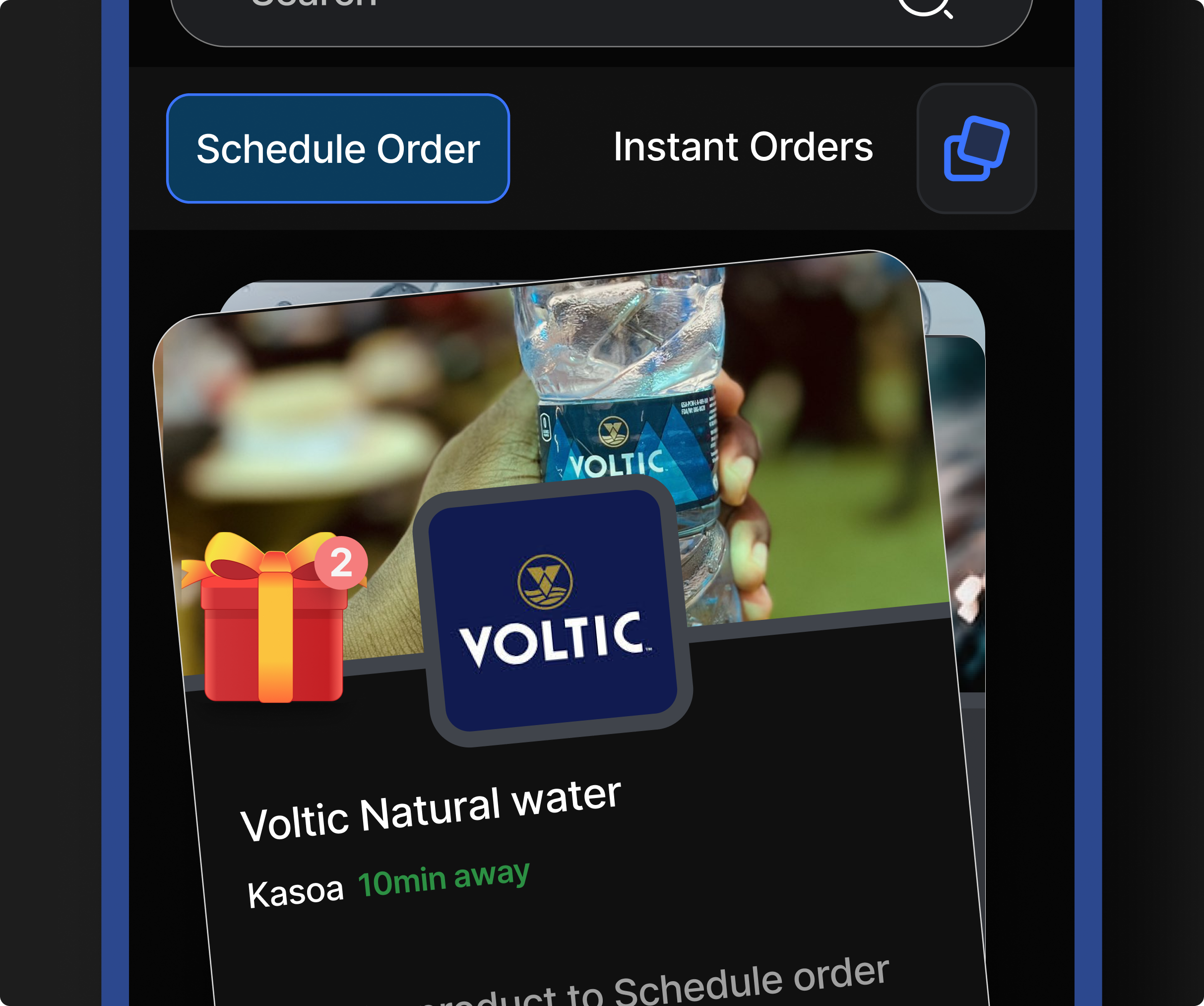 App screenshot showing water pickup scheduling